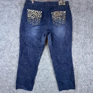 Y2K Style & Co Ankle Jeans Womens 12 Petite Blue Stretch Gold Studded Cropped